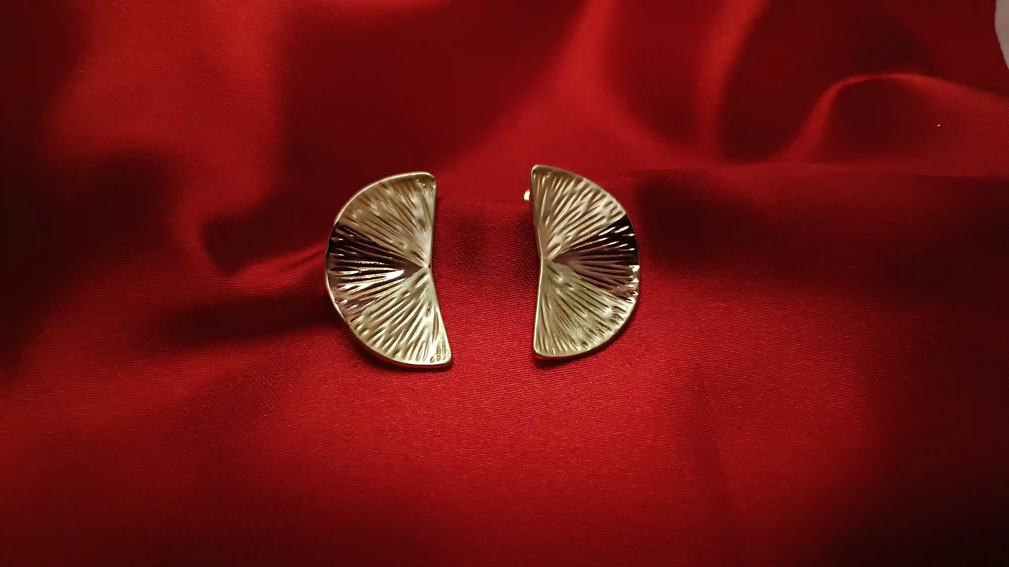Semi-Circle Fan Earrings – Etched Sunburst Statement Studs in Stainless Steel